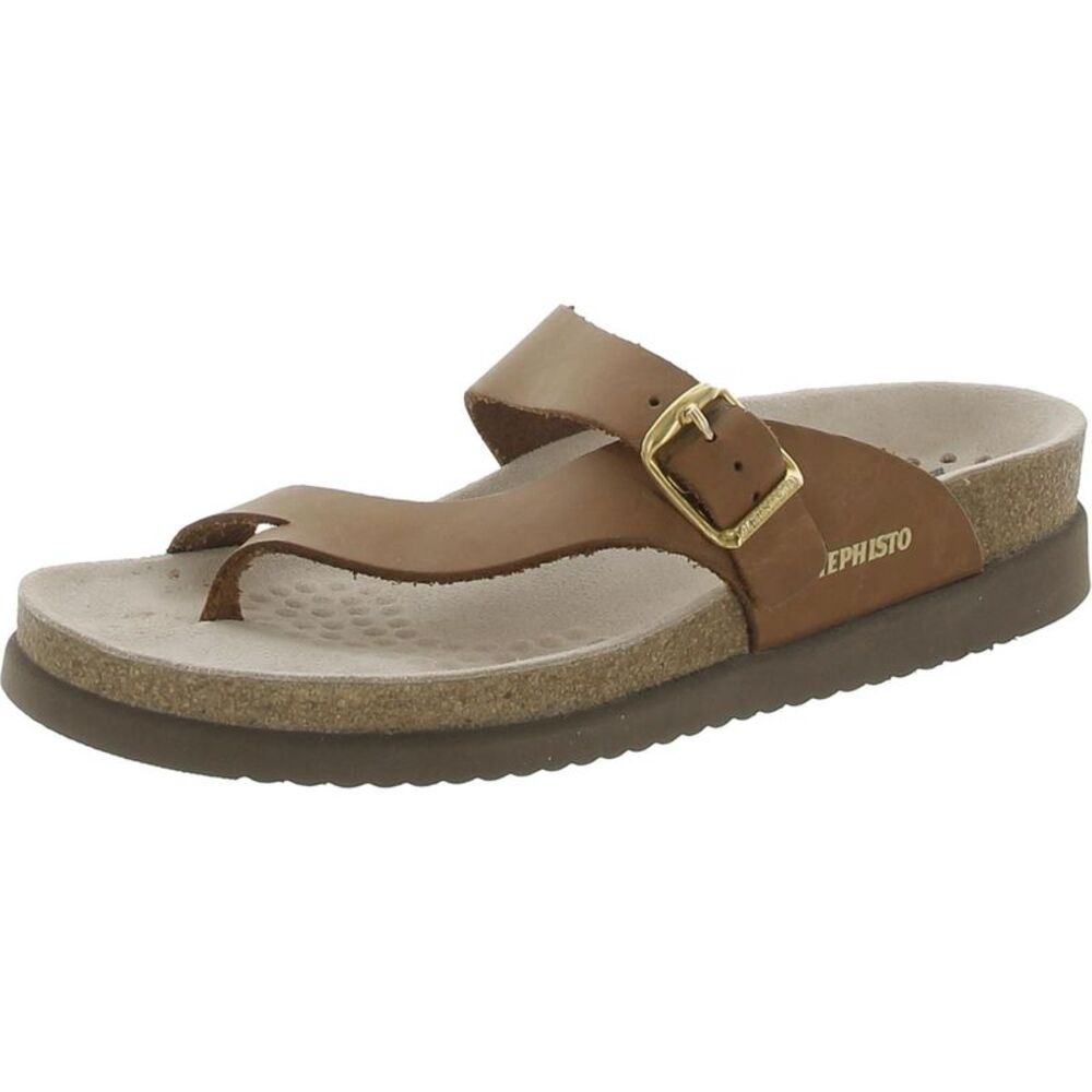 Mephisto Brown Leather Buckle Toe-Loop Sandals